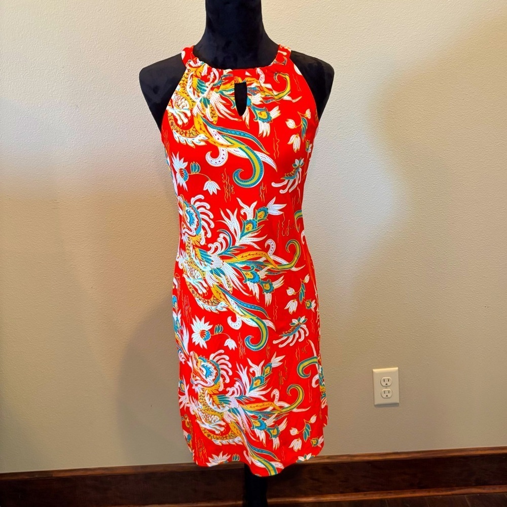Jude Connally Dragon Print Dress, XS, Made in USA, Summer Comfy Airy Lightweight